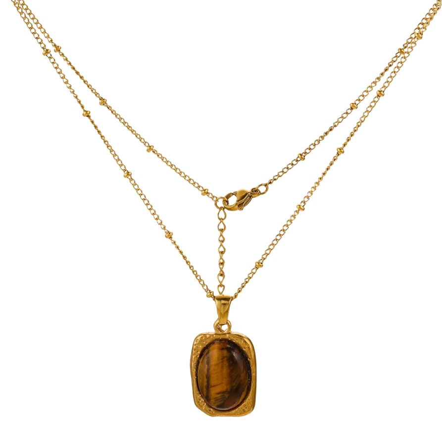 Collier avec pendentif Œil de Tigre Doré