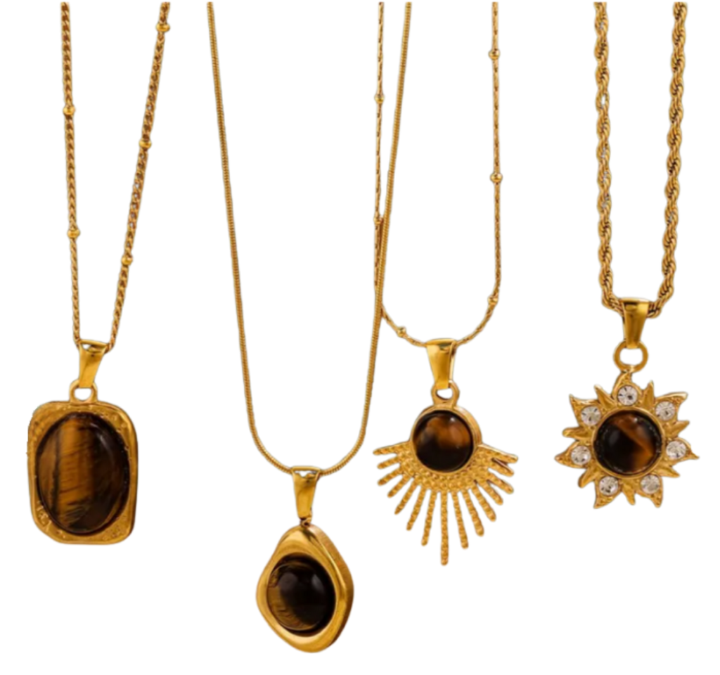 Collier avec pendentif Œil de Tigre Doré